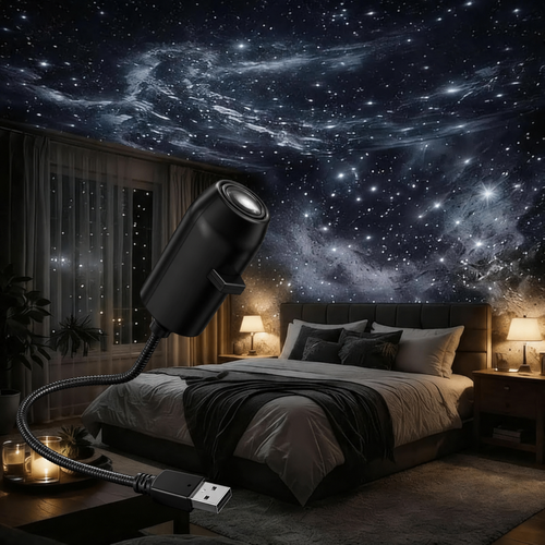 Smart ✨ Holographic Star & Ocean Night Light Projector 🌌 – Dreamy Ambient Room Lighting 💖-QR