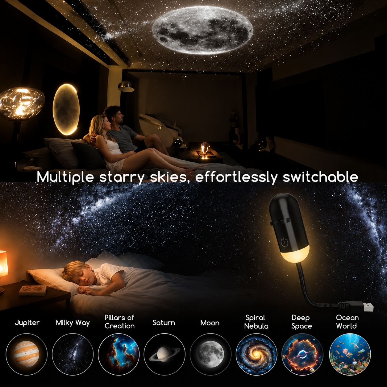Smart ✨ Holographic Star & Ocean Night Light Projector 🌌 – Dreamy Ambient Room Lighting 💖-QR