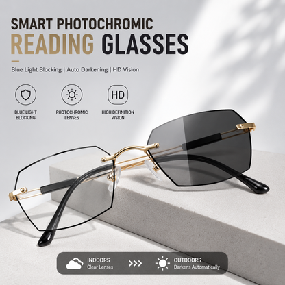 👓 Smart Photochromic Reading Glasses – Blue Light Blocking, Auto Tint, Anti‑Fatigue-QE