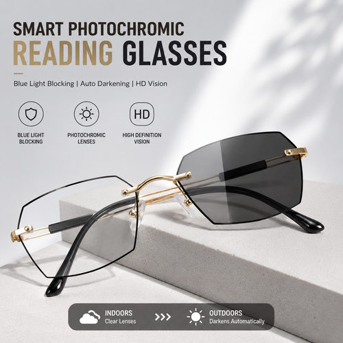 👓 Smart Photochromic Reading Glasses – Blue Light Blocking, Auto Tint, Anti‑Fatigue-QE
