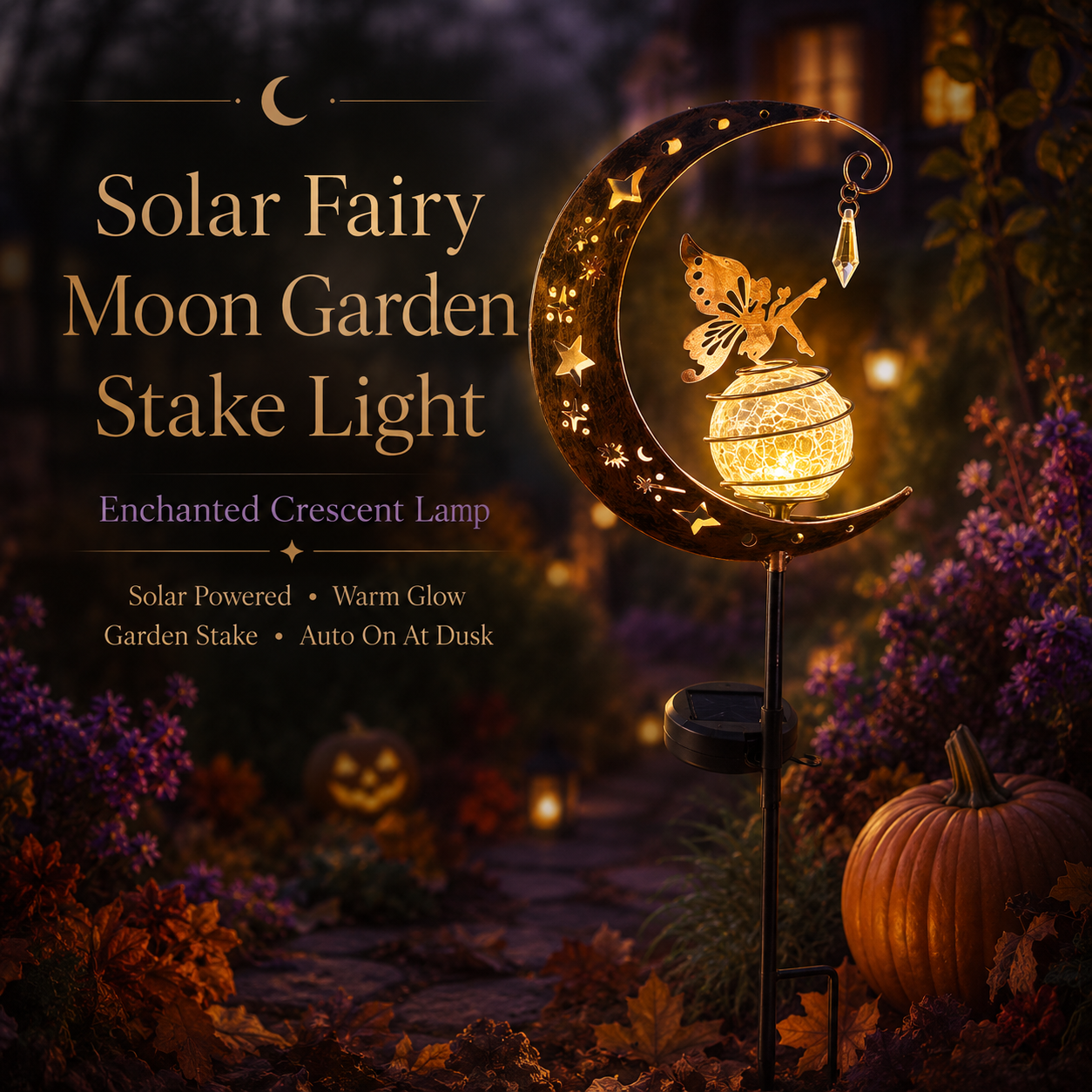 Solar Fairy 🌙 Garden Stake Light ✨ – Enchanted Crescent Lamp 🌿 for Magical Outdoor Decor 🏡💖-QR
