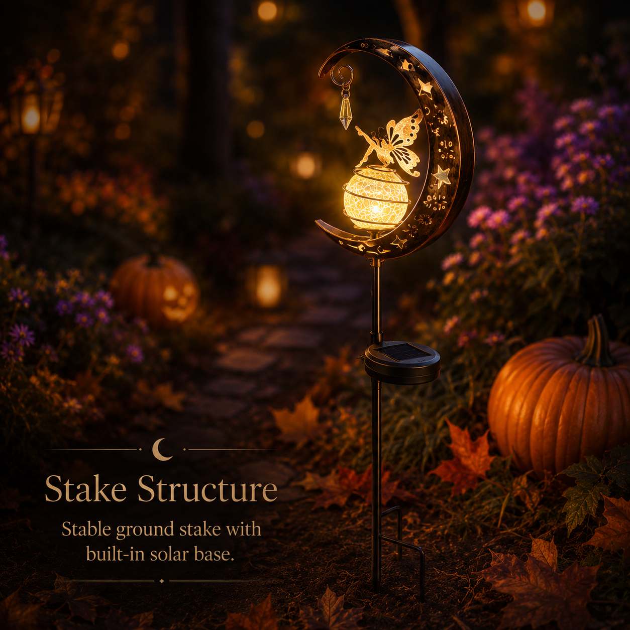 Solar Fairy 🌙 Garden Stake Light ✨ – Enchanted Crescent Lamp 🌿 for Magical Outdoor Decor 🏡💖-QR
