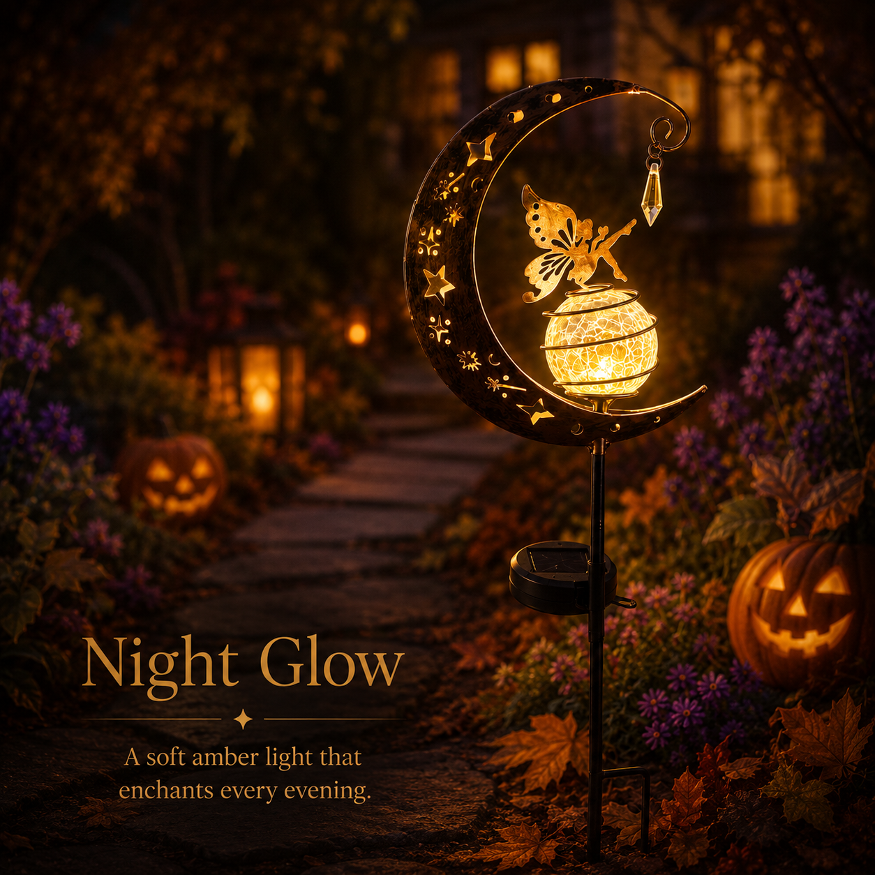 Solar Fairy 🌙 Garden Stake Light ✨ – Enchanted Crescent Lamp 🌿 for Magical Outdoor Decor 🏡💖-QR