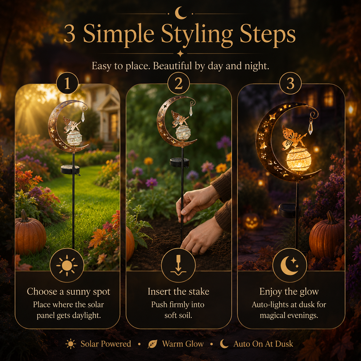 Solar Fairy 🌙 Garden Stake Light ✨ – Enchanted Crescent Lamp 🌿 for Magical Outdoor Decor 🏡💖-QR