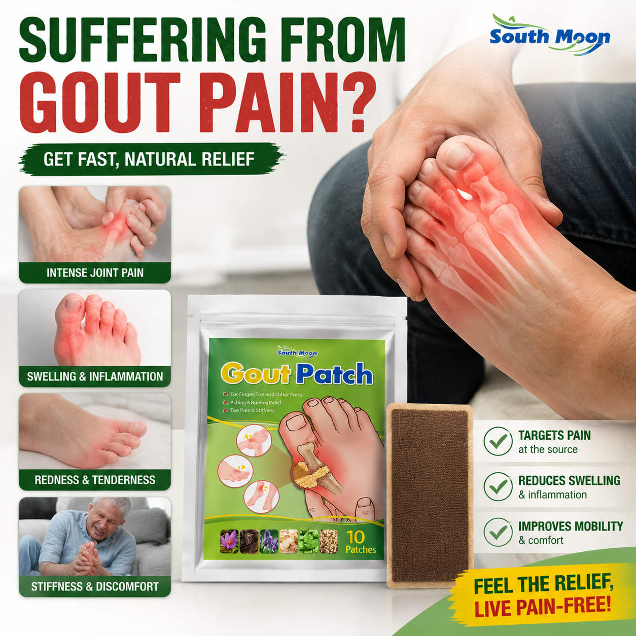 South Moon Gout Patch – Soothes Joint Pain, Reduces Swelling & Stiffness-QE