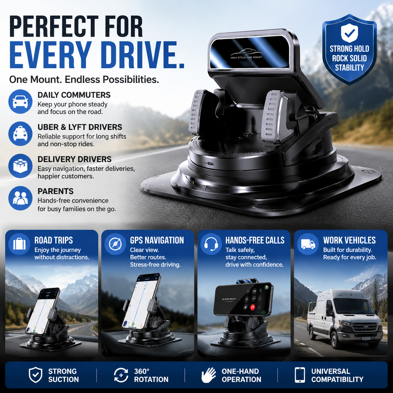 Car phone holder 360 degree rotation, suitablefor car navigation in-car dashboard-QO