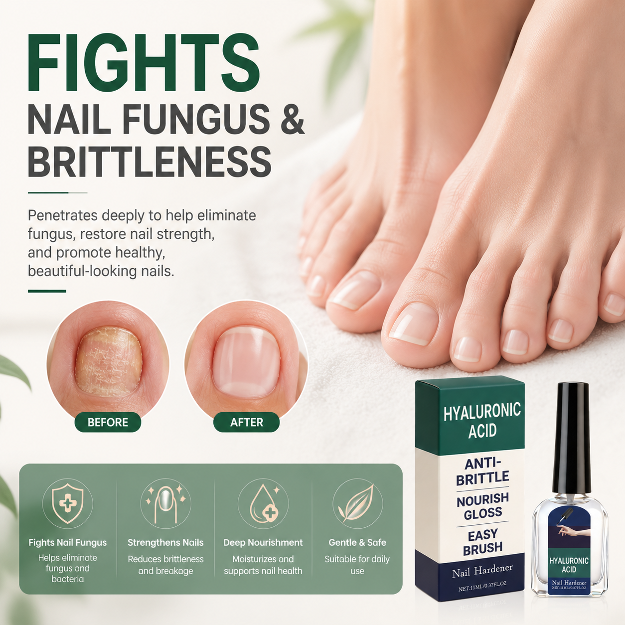 Hyaluronic Acid Nail Hardener – Triple Action Antifungal Solution-QE