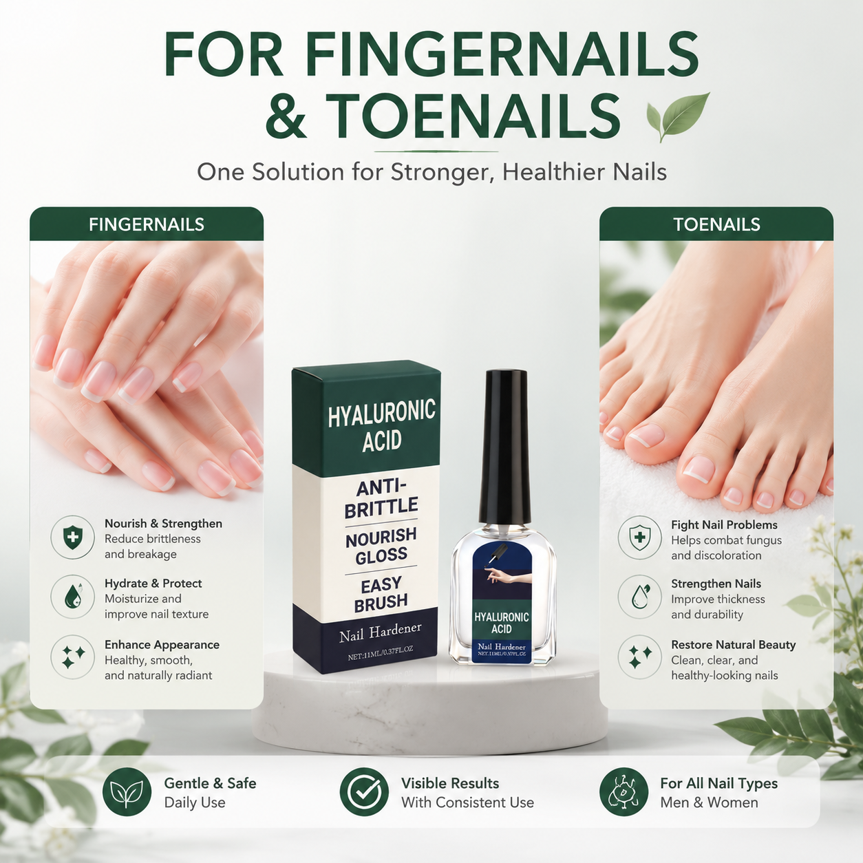 Hyaluronic Acid Nail Hardener – Triple Action Antifungal Solution-QE