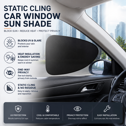 🚗 Electrostatic Car Sunshade – 0% Light Transmission, No Glue, No Residue-QE