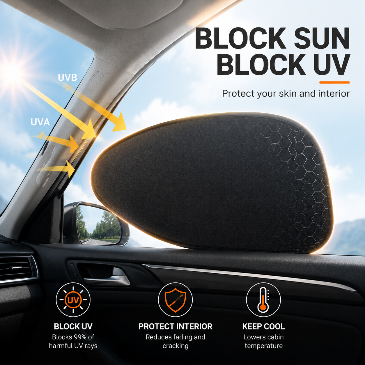 🚗 Electrostatic Car Sunshade – 0% Light Transmission, No Glue, No Residue-QE