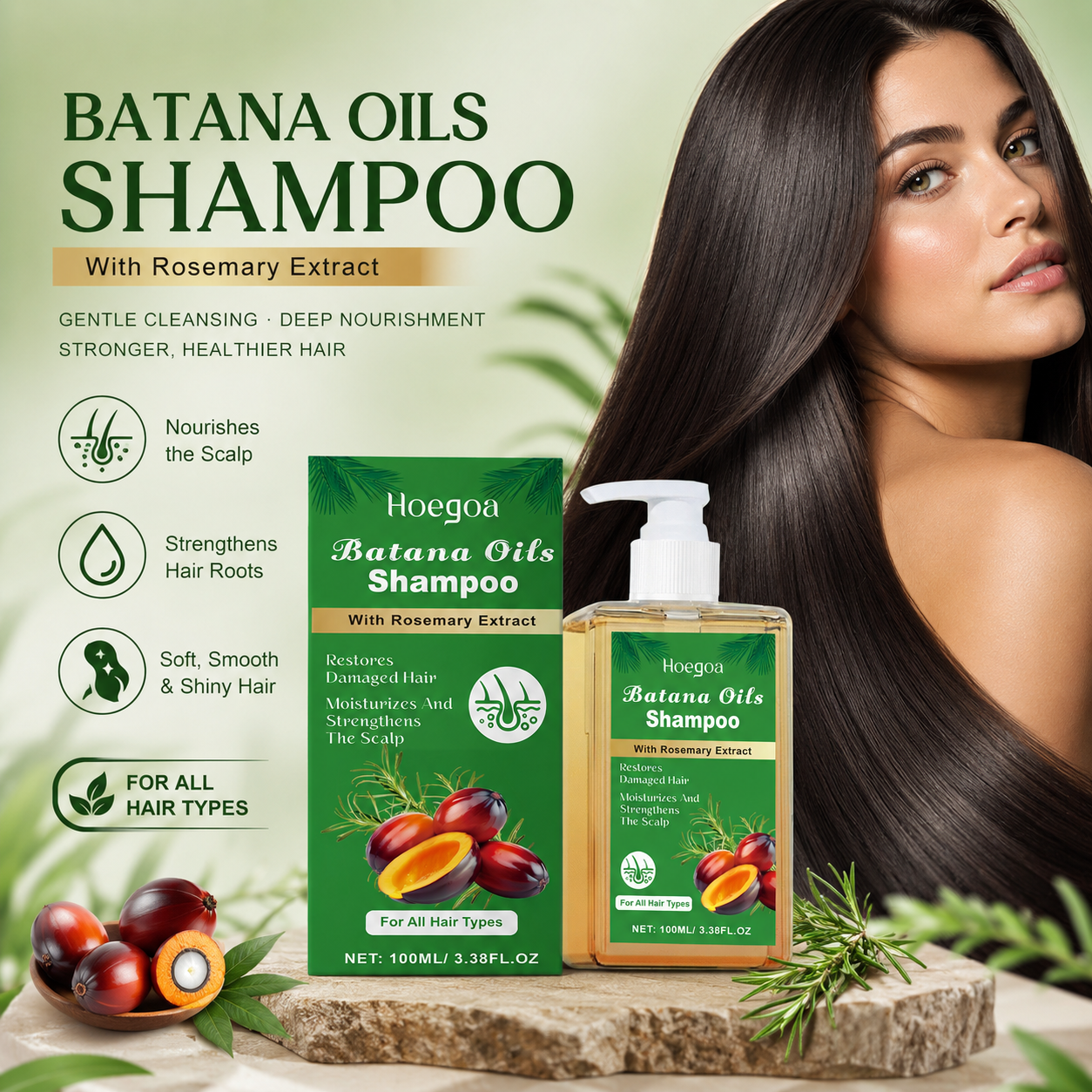 Batana Oil & Rosemary Shampoo – Restores Damaged Hair, Strengthens Scalp-QE