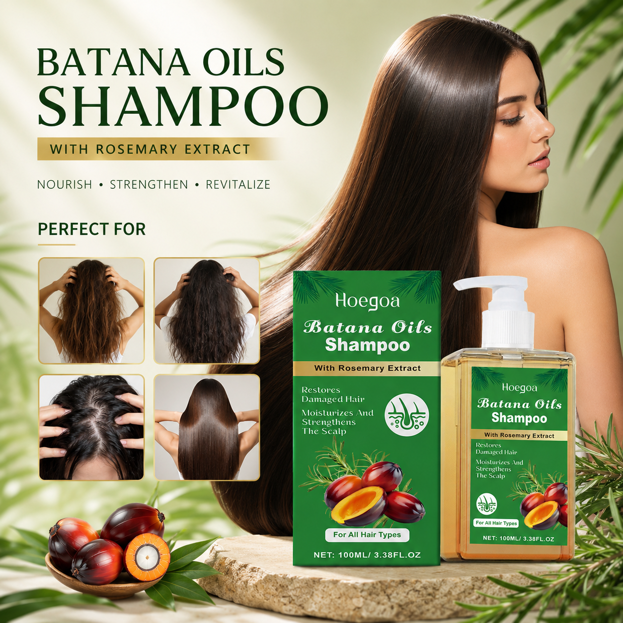 Batana Oil & Rosemary Shampoo – Restores Damaged Hair, Strengthens Scalp-QE