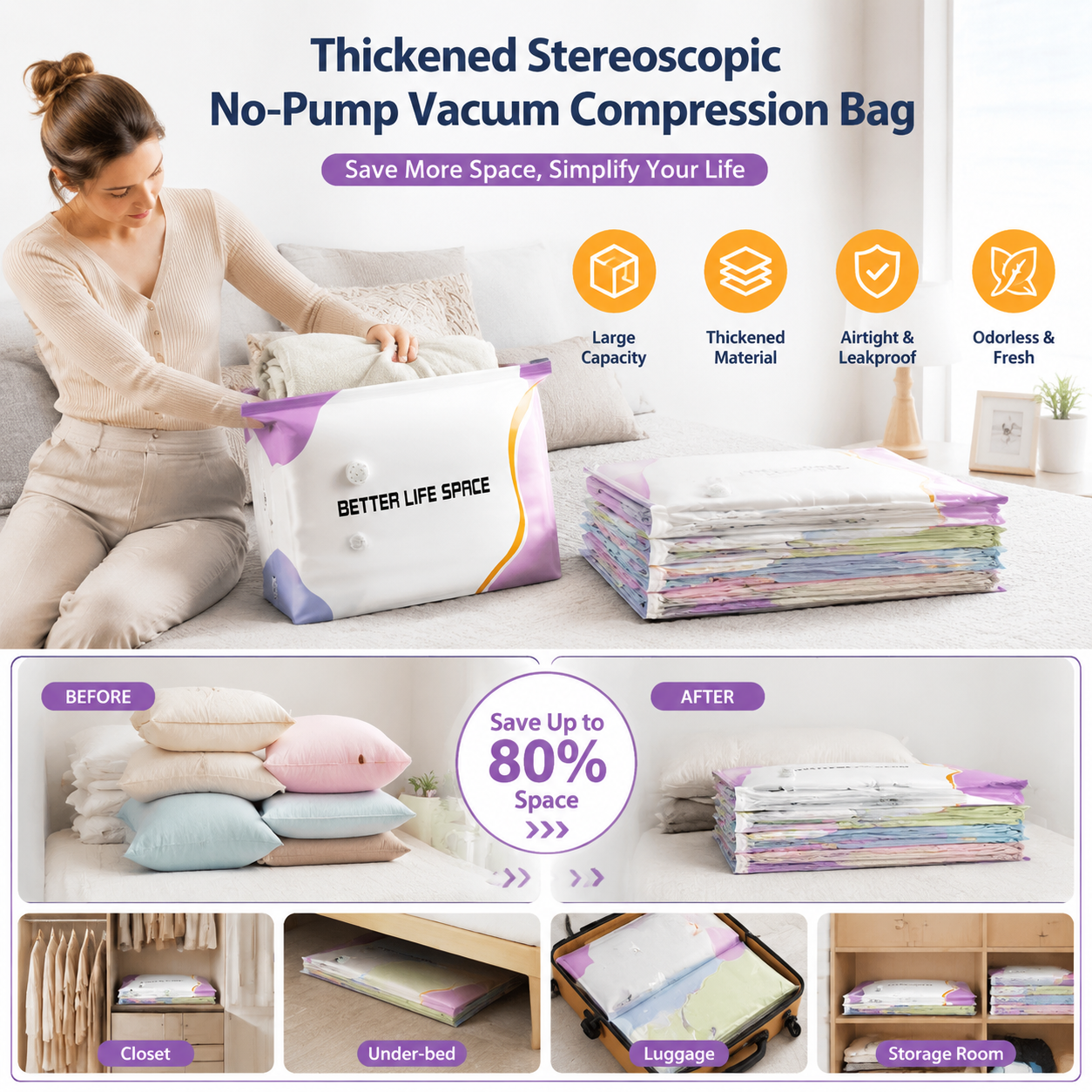 Thickened Stereoscopic No-Pump Vacuum Compression Bag - QO
