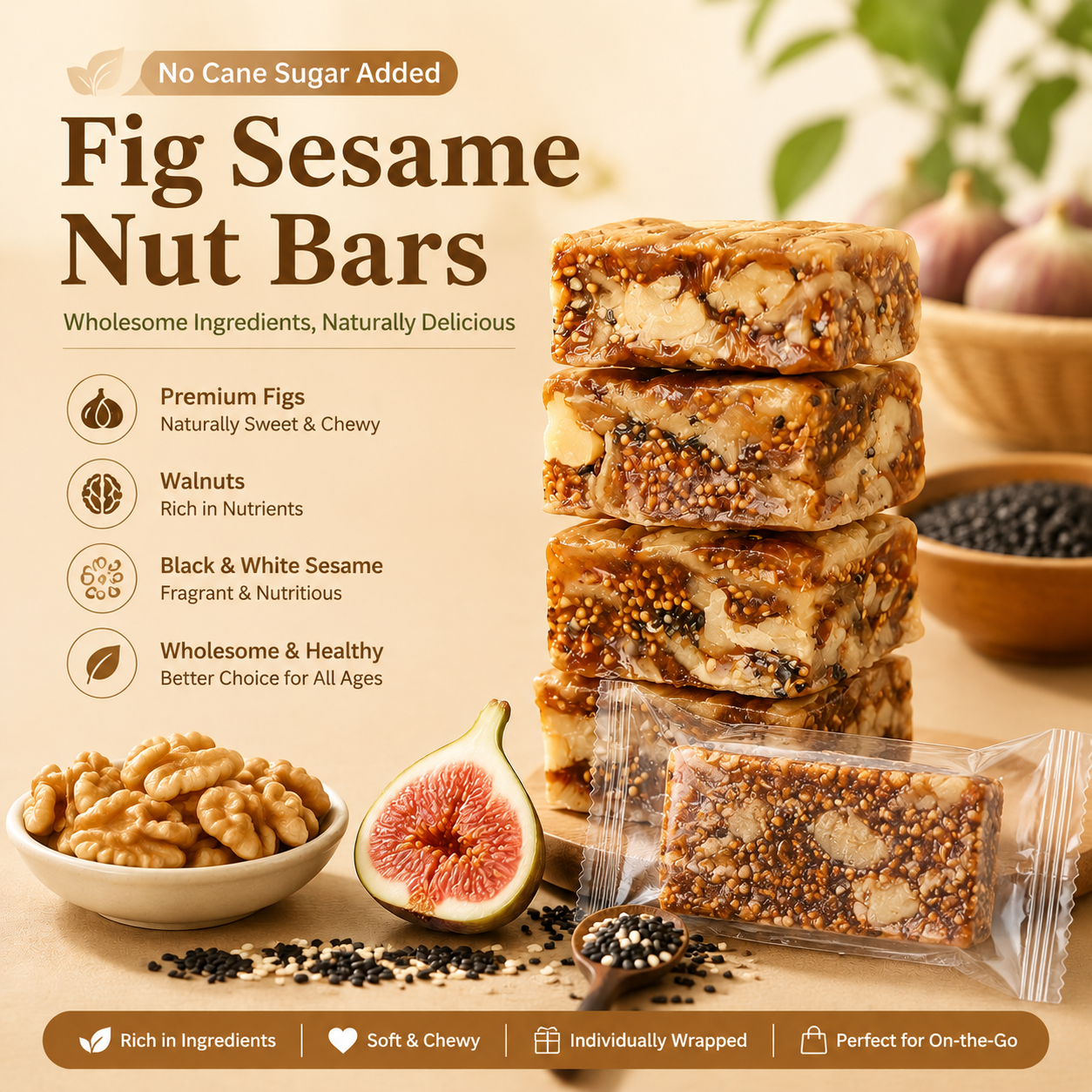 Fig, Walnut & Black Sesame Pie – Natural Sweetness, Crispy Texture, Healthy Snack-QE