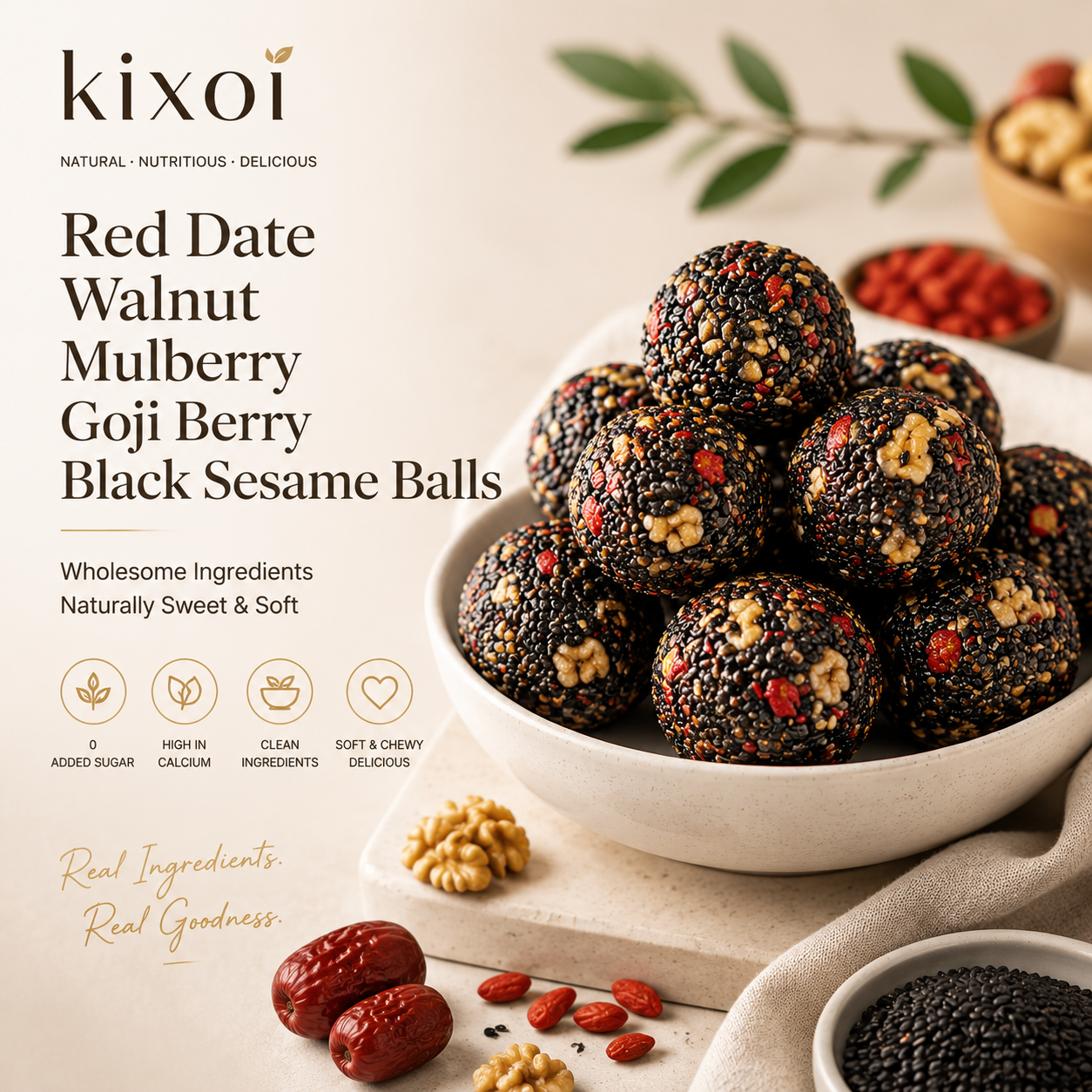 Black Sesame & Walnut Energy Balls – Natural Sweetness, Nutrient-Rich Snack-QE