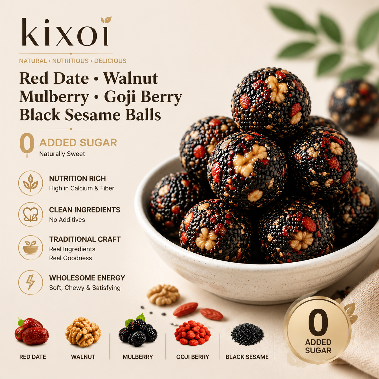 Black Sesame & Walnut Energy Balls – Natural Sweetness, Nutrient-Rich Snack-QE