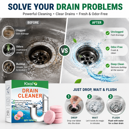 Drain Cleaning Effervescent Tablets – Powerful Unclogging, Odor Removal & Pipe Maintenance-QE