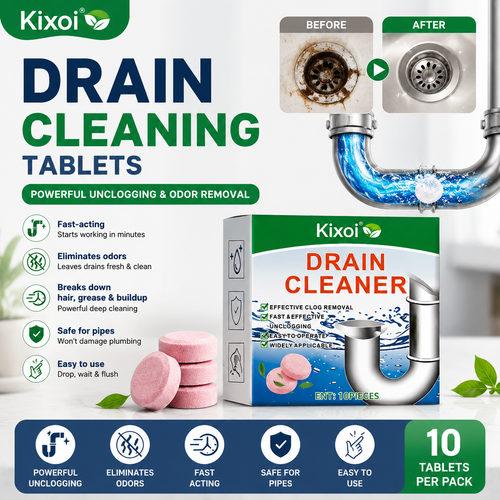 Drain Cleaning Effervescent Tablets – Powerful Unclogging, Odor Removal & Pipe Maintenance-QE