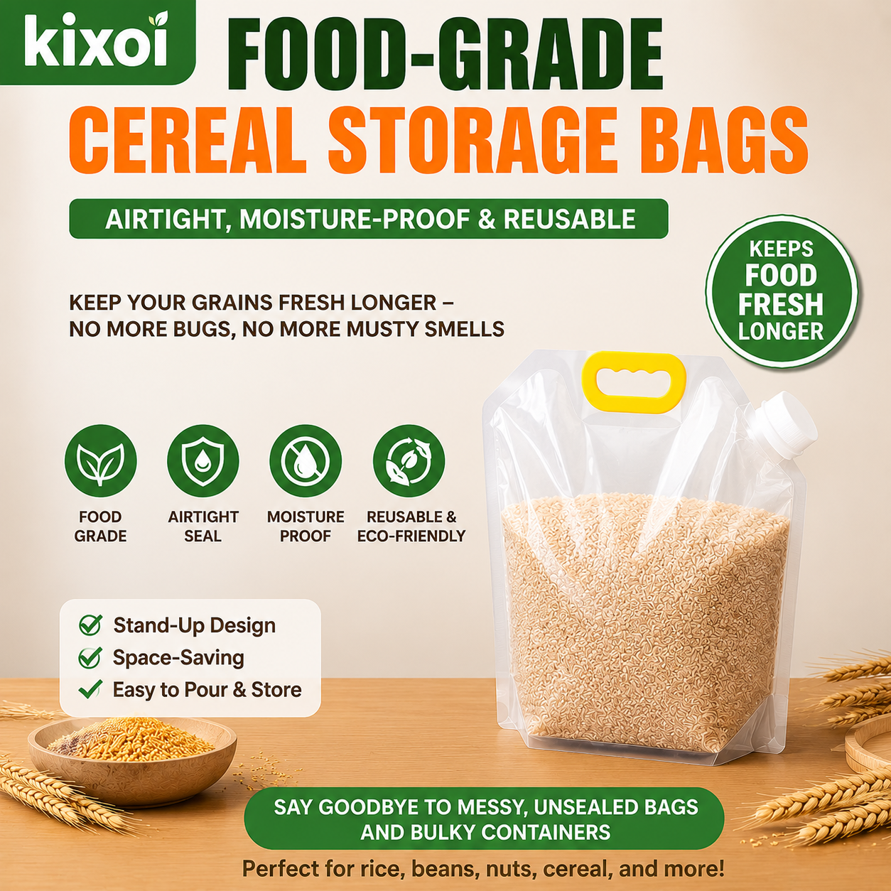Food-Grade Cereal Storage Bags – Airtight, Moisture-Proof & Reusable-QE