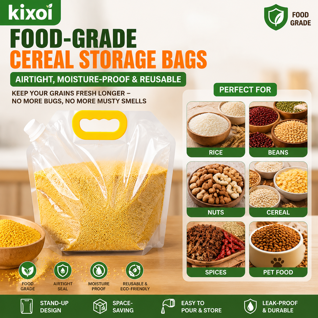 Food-Grade Cereal Storage Bags – Airtight, Moisture-Proof & Reusable-QE