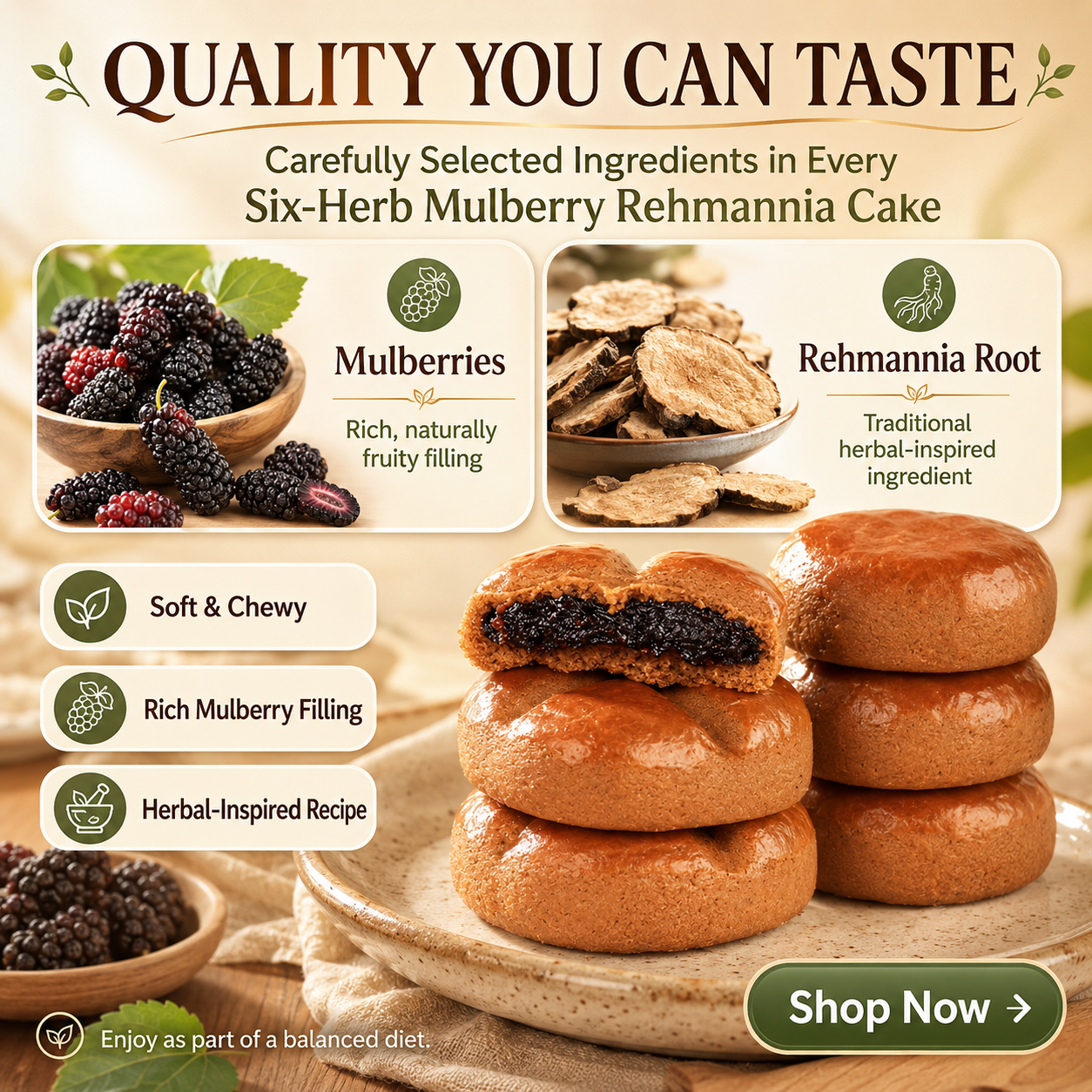 😋Six-Fruit Mulberry & Rehmannia Cake – 🍃 A delicious herbal-style snack inspired by traditional ingredients, perfect for your daily wellness routine and balanced lifestyle -QO
