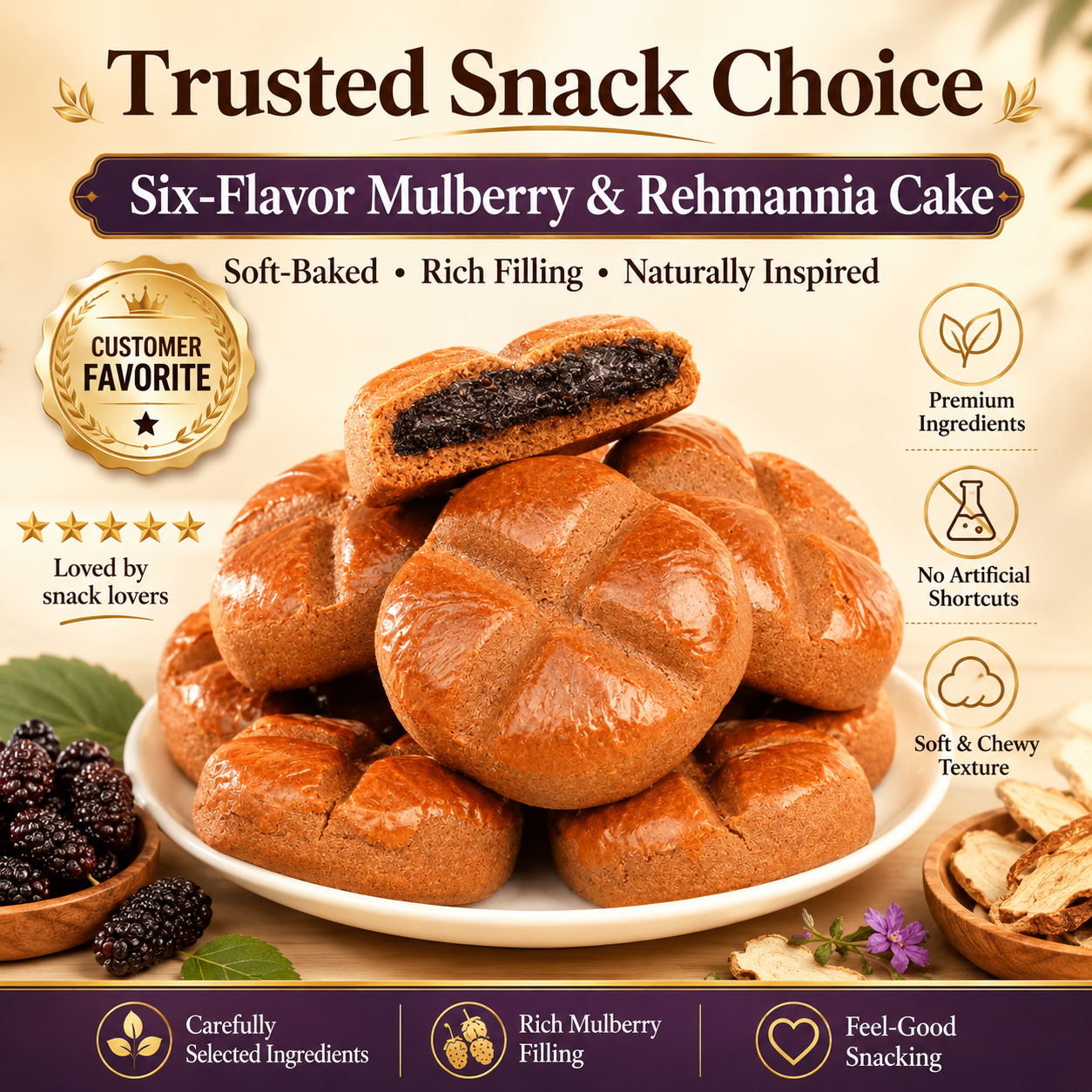 😋Six-Fruit Mulberry & Rehmannia Cake – 🍃 A delicious herbal-style snack inspired by traditional ingredients, perfect for your daily wellness routine and balanced lifestyle -QO