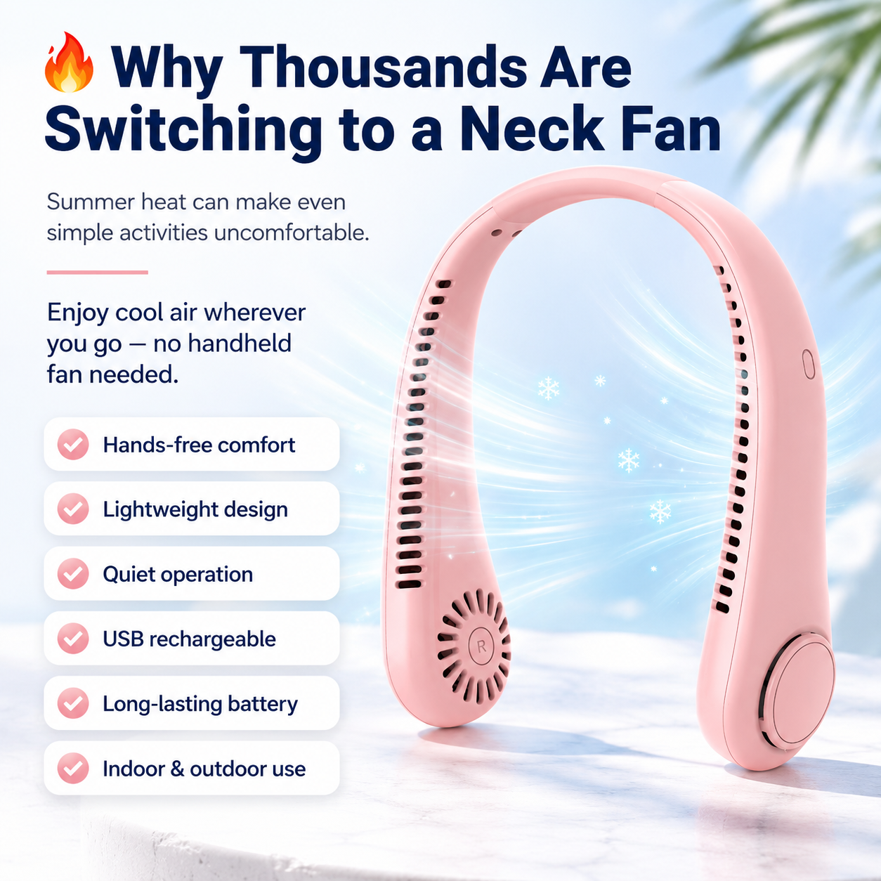 ⚡ 49% OFF Today – ❄️ Stay Cool Anywhere – New Portable Neck Fan | Hands-Free • Lightweight • USB Rechargeable-QO