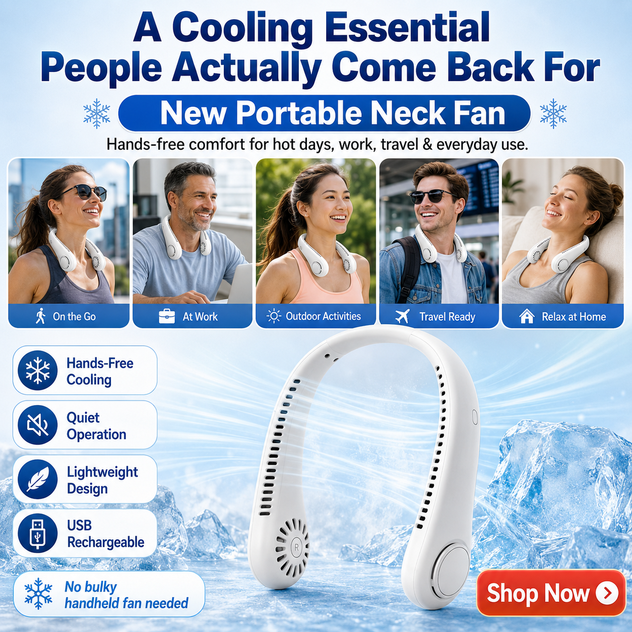 ⚡ 49% OFF Today – ❄️ Stay Cool Anywhere – New Portable Neck Fan | Hands-Free • Lightweight • USB Rechargeable-QO
