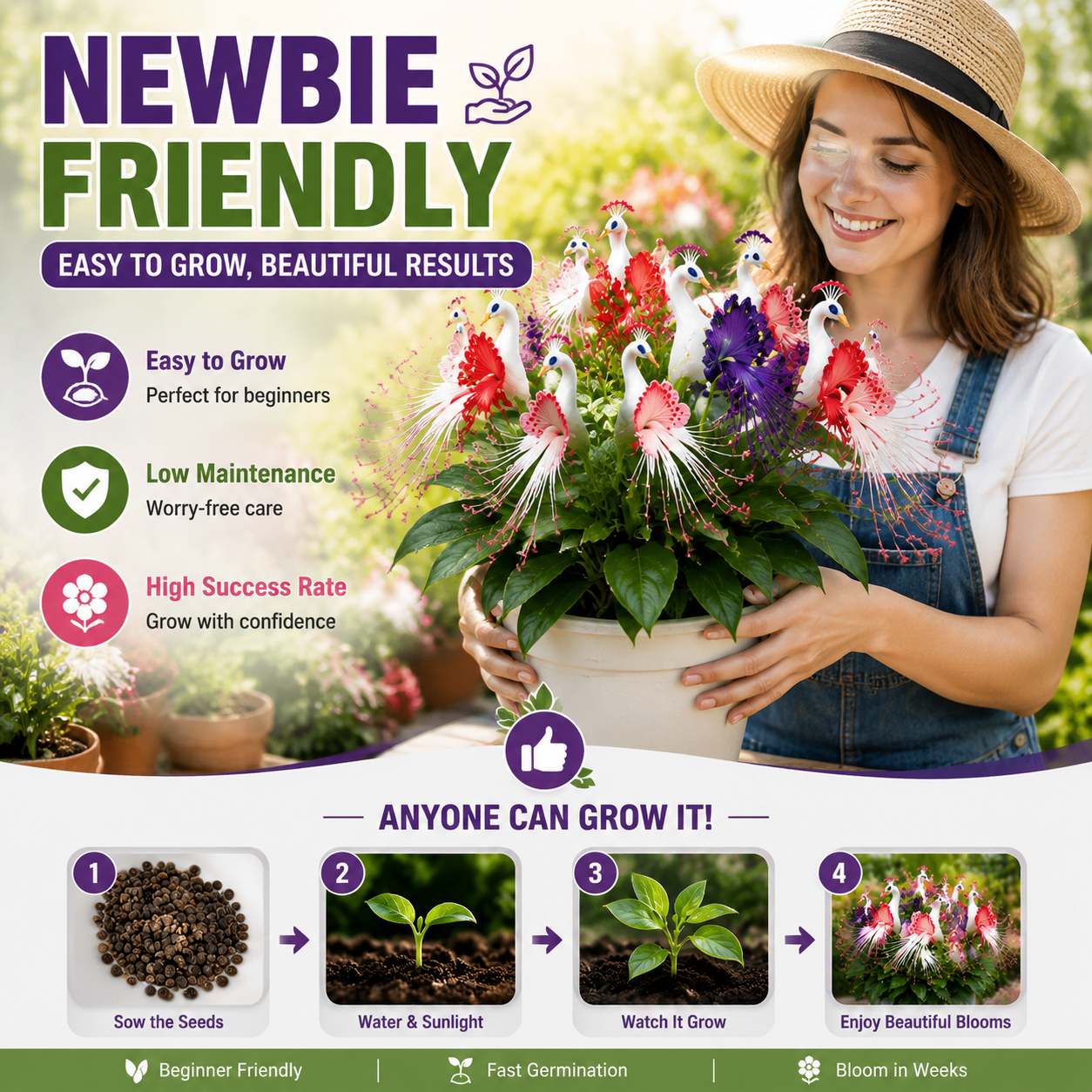 🌸 Colorful Peacock Flower Seeds – Fragrant, Air‑Purifying & Mosquito‑Repellent-QE