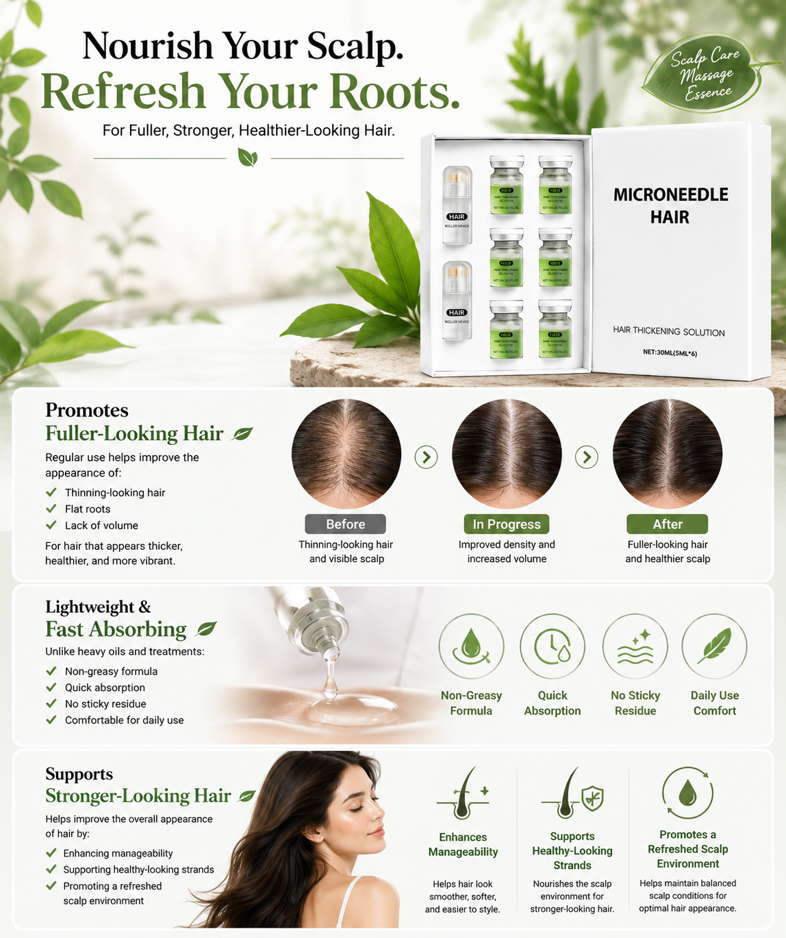 💆‍♀️ Hair Growth Scalp Essence – Lightweight Massage Serum for Stronger, Thicker-Looking Hair -FX