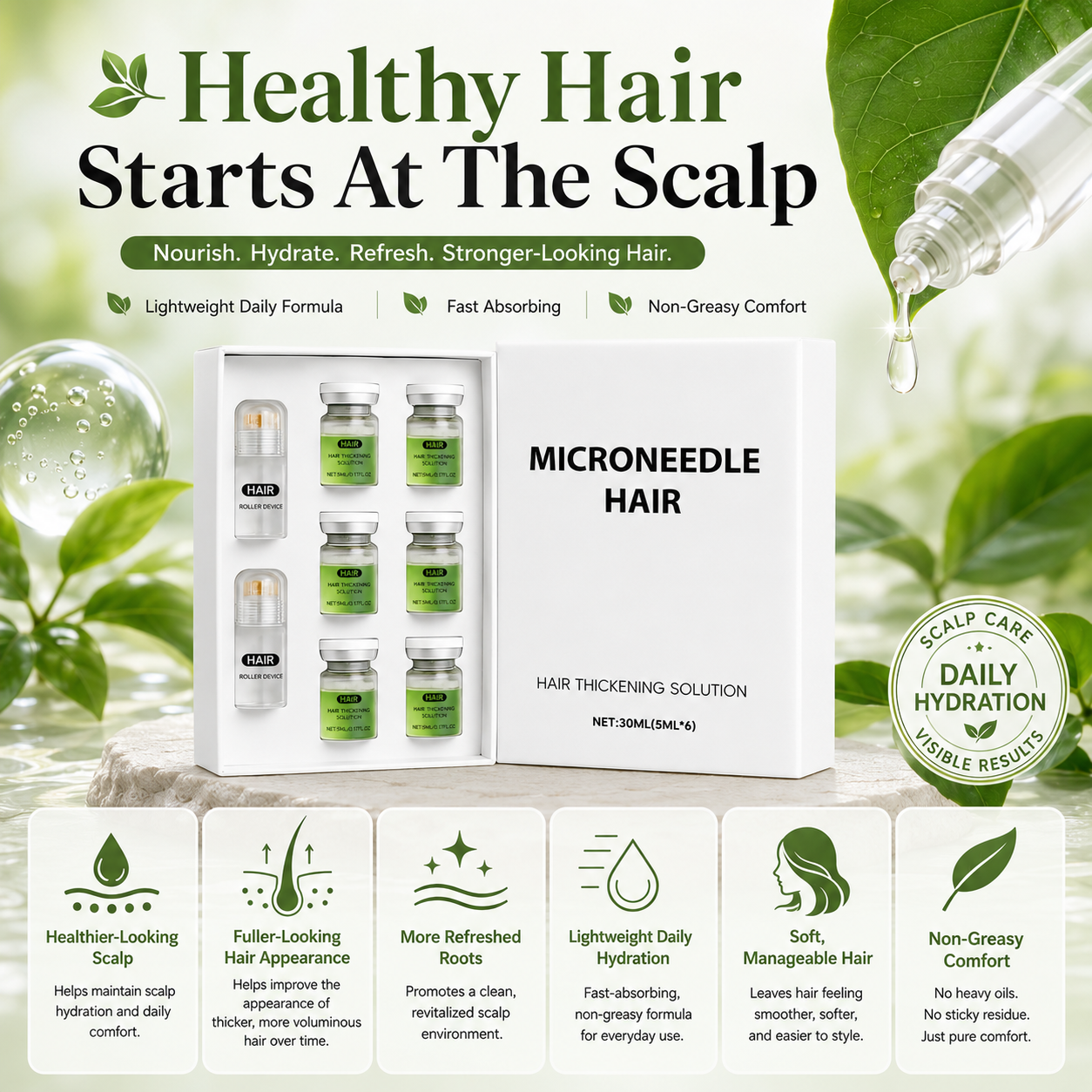 💆‍♀️ Hair Growth Scalp Essence – Lightweight Massage Serum for Stronger, Thicker-Looking Hair -FX