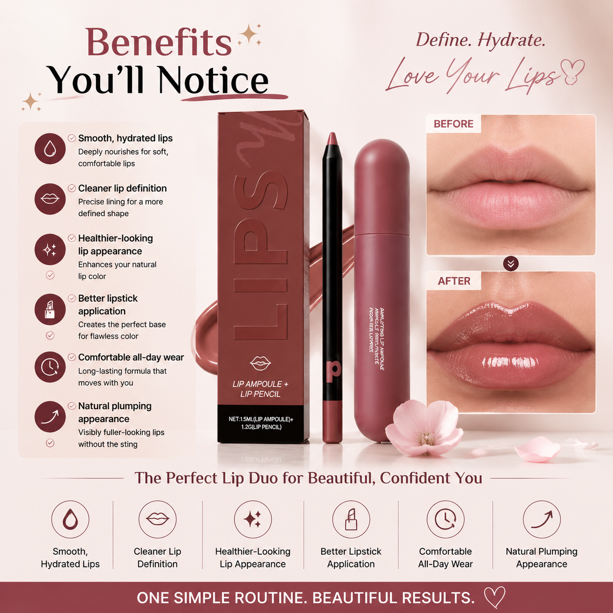 💋 LIP AMPOULE + LIP PENCIL 💋 Lip liner & essence set – Create plump, hydrated, long-lasting lips-FX