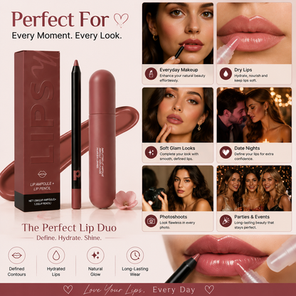💋 LIP AMPOULE + LIP PENCIL 💋 Lip liner & essence set – Create plump, hydrated, long-lasting lips-FX