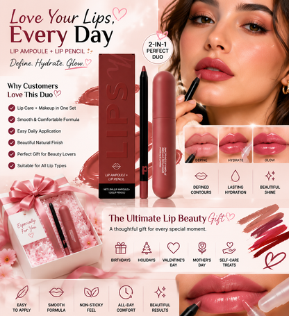 💋 LIP AMPOULE + LIP PENCIL 💋 Lip liner & essence set – Create plump, hydrated, long-lasting lips-FX