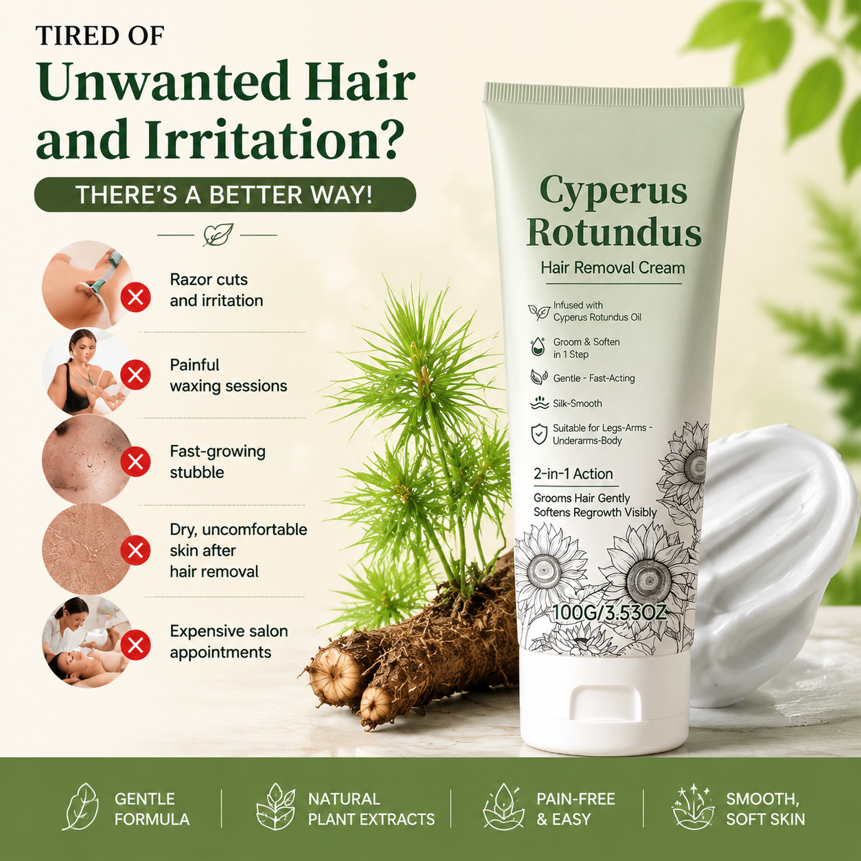 🌿Gentle Hair Removal Cream | For Women & Men, Sensitive Skin-FX