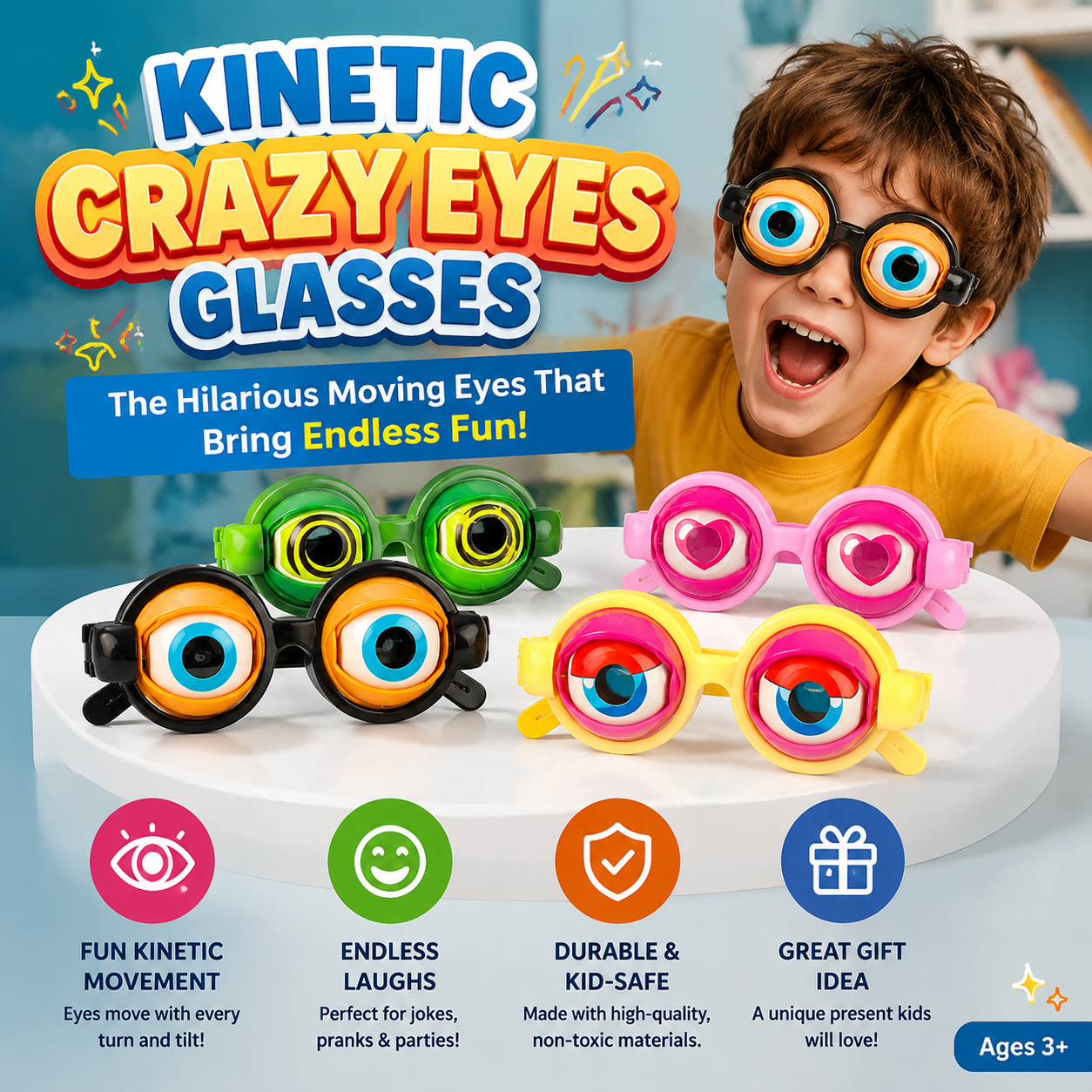 🤪👀 Kinetic Crazy Eyes Glasses – 🎉😂Funny Wiggly Eye Novelty Glasses for Parties, Costumes & Endless Laughs -FX