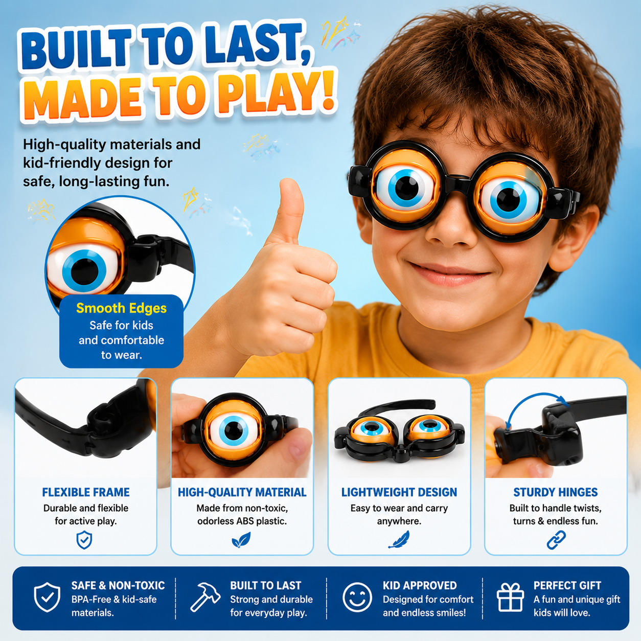 🤪👀 Kinetic Crazy Eyes Glasses – 🎉😂Funny Wiggly Eye Novelty Glasses for Parties, Costumes & Endless Laughs -FX