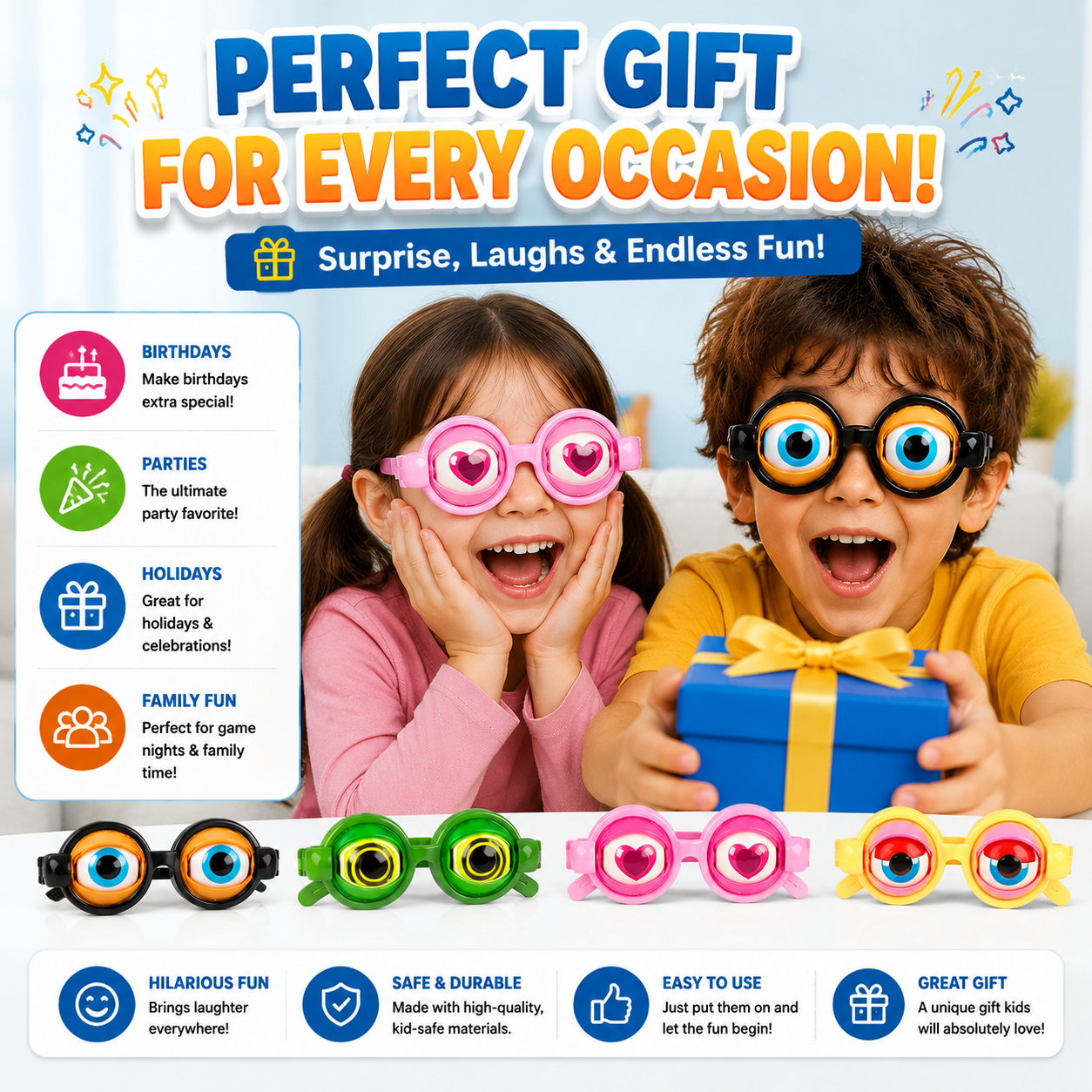 🤪👀 Kinetic Crazy Eyes Glasses – 🎉😂Funny Wiggly Eye Novelty Glasses for Parties, Costumes & Endless Laughs -FX