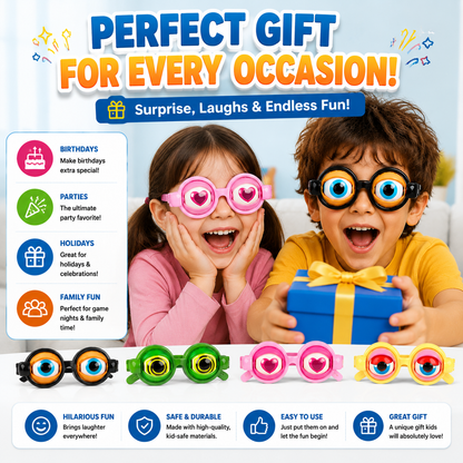 🤪👀 Kinetic Crazy Eyes Glasses – 🎉😂Funny Wiggly Eye Novelty Glasses for Parties, Costumes & Endless Laughs -FX