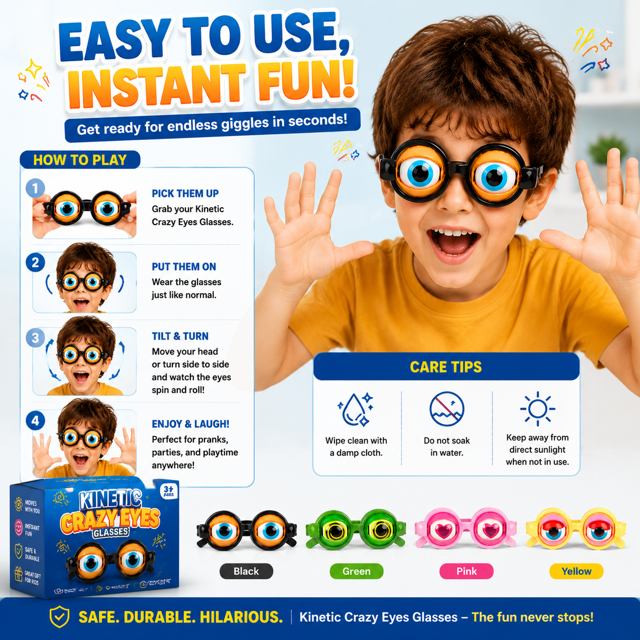 🤪👀 Kinetic Crazy Eyes Glasses – 🎉😂Funny Wiggly Eye Novelty Glasses for Parties, Costumes & Endless Laughs -FX