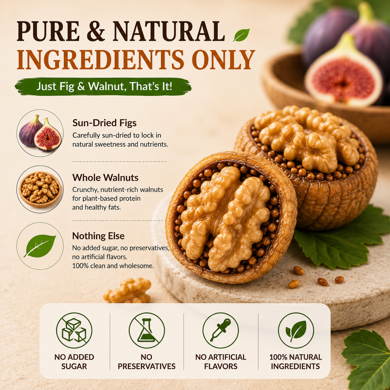 🌰 Sugar-Free Fig Stuffed Walnuts, 🍈Nutritious Snack with Real Figs & Premium Walnuts -FX