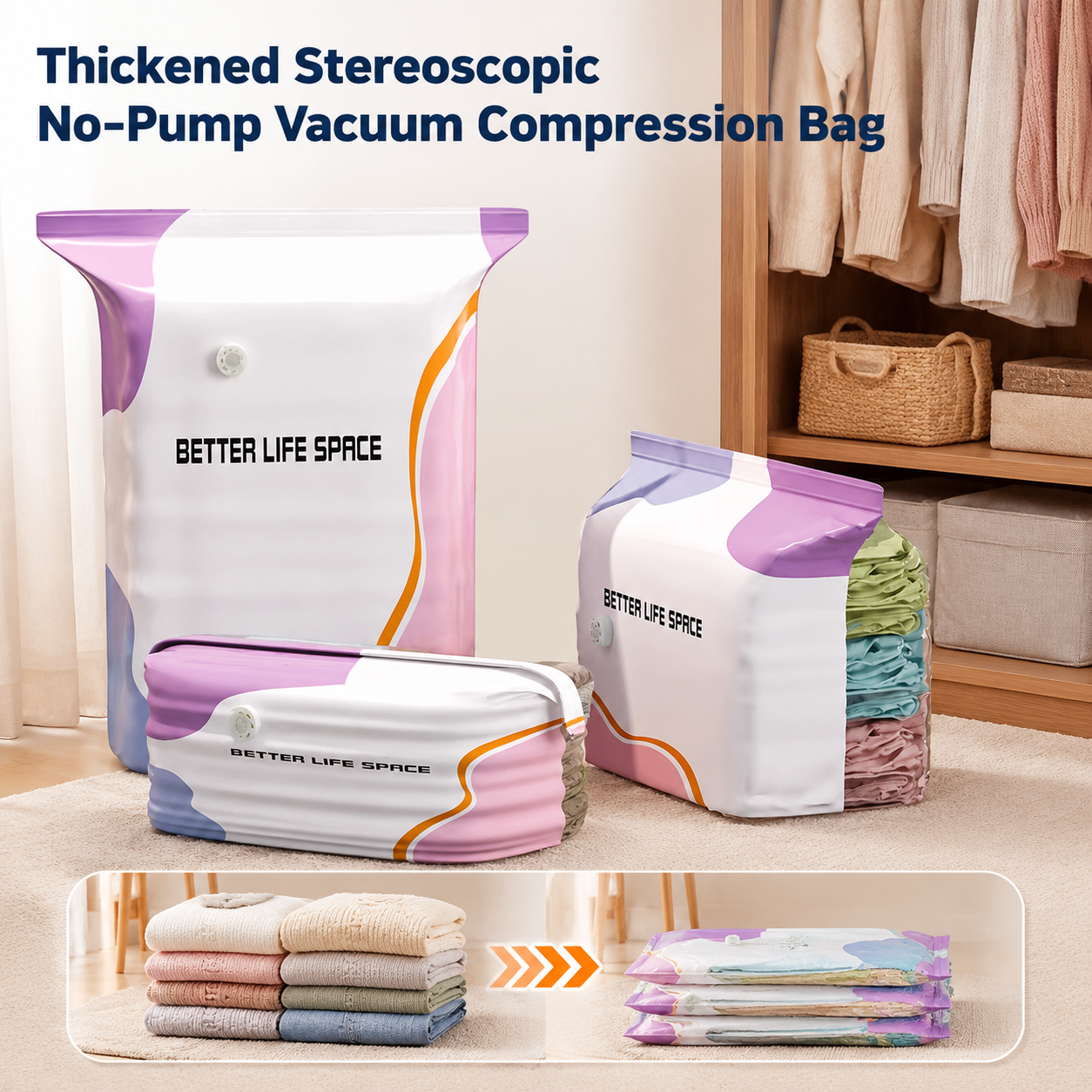 Thickened Stereoscopic No-Pump Vacuum Compression Bag - QO