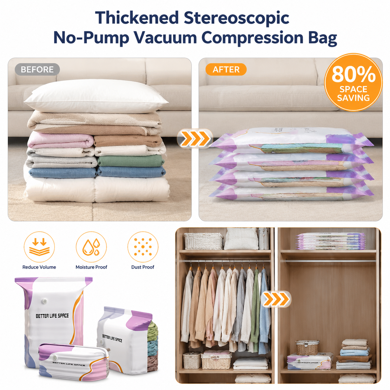Thickened Stereoscopic No-Pump Vacuum Compression Bag - QO