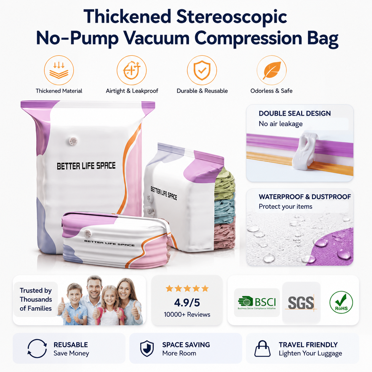 Thickened Stereoscopic No-Pump Vacuum Compression Bag - QO