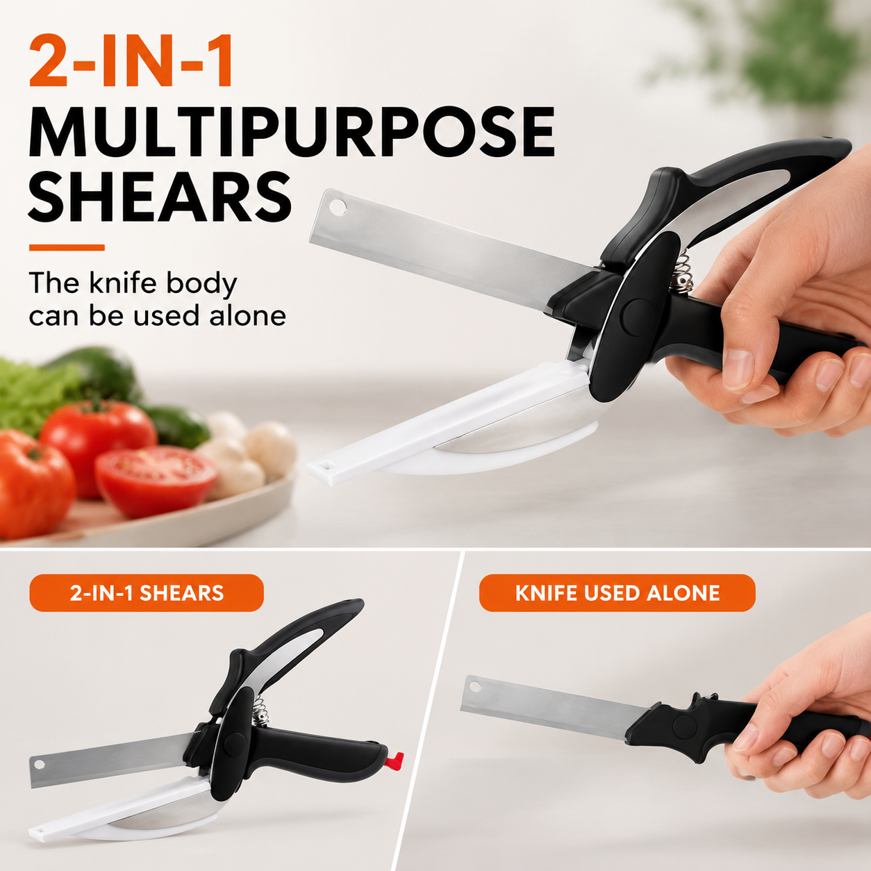 🔪 2-in-1 Kitchen Scissors & Knife Set – Stainless Steel Blade, Cutting Board Scissors with Safety Lock-QE