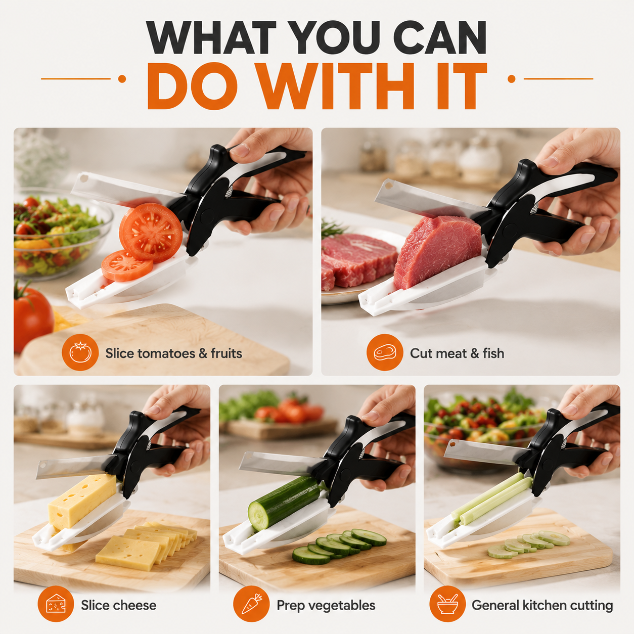 🔪 2-in-1 Kitchen Scissors & Knife Set – Stainless Steel Blade, Cutting Board Scissors with Safety Lock-QE