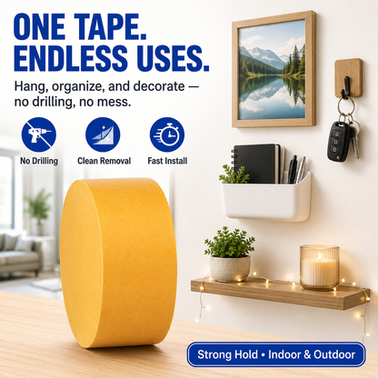 🔥 Waterproof Strong Double-Sided Tape | 📏 Adjustable Length | 💪 Extra Strong Hold for Home & DIY -QO