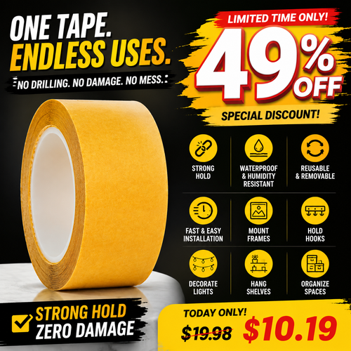 🔥 Waterproof Strong Double-Sided Tape | 📏 Adjustable Length | 💪 Extra Strong Hold for Home & DIY -QO
