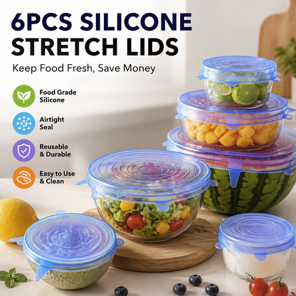 🥣 Food-Grade Silicone Stretch Lids – 6-Piece Reusable Universal Bowl Covers-QE