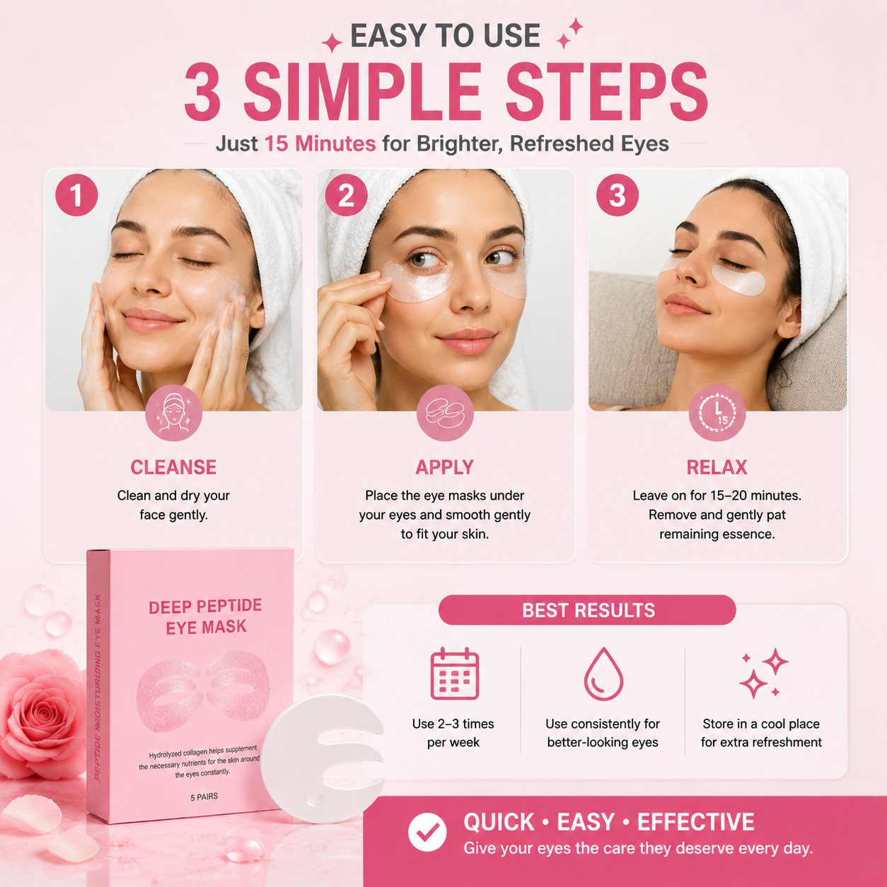 Deep Peptide Eye Mask 👁✨  Hydrating Under Eye Patches for Dark Circles, Puffiness & Fine Lines-FX
